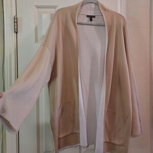 Eileen Fisher Tan/White Soft Cotton Blend Cardigan, Oversized L